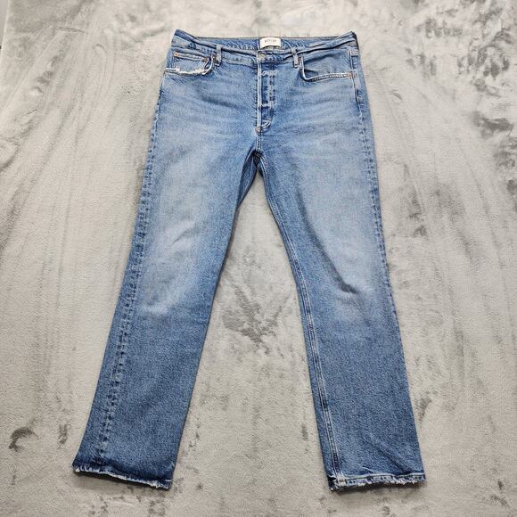 Agolde Jeans Womens 31 Blue Cove Riley High Rise Crop Straight Leg Stretch Denim - Picture 1 of 14